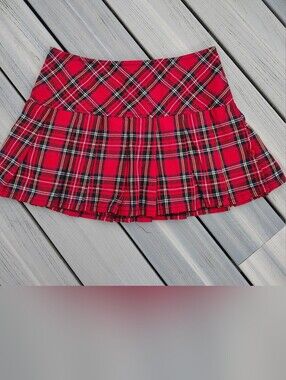 Royal Bones Red Plaid Pleated Mini Skirt